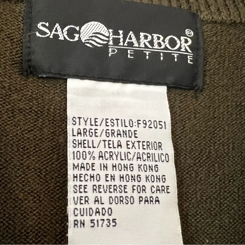 2 VTG Fall Sweater Sz L Sag Harbor Petite JAC Olive Rust Mock‎ Neck Asymmetric